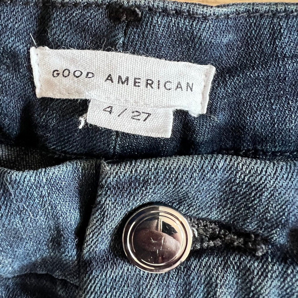 Good American Good Waist Crop JeansRaw Edge‎ Hem Skinny Dark Blue Sz 27 - Picture 5 of 10